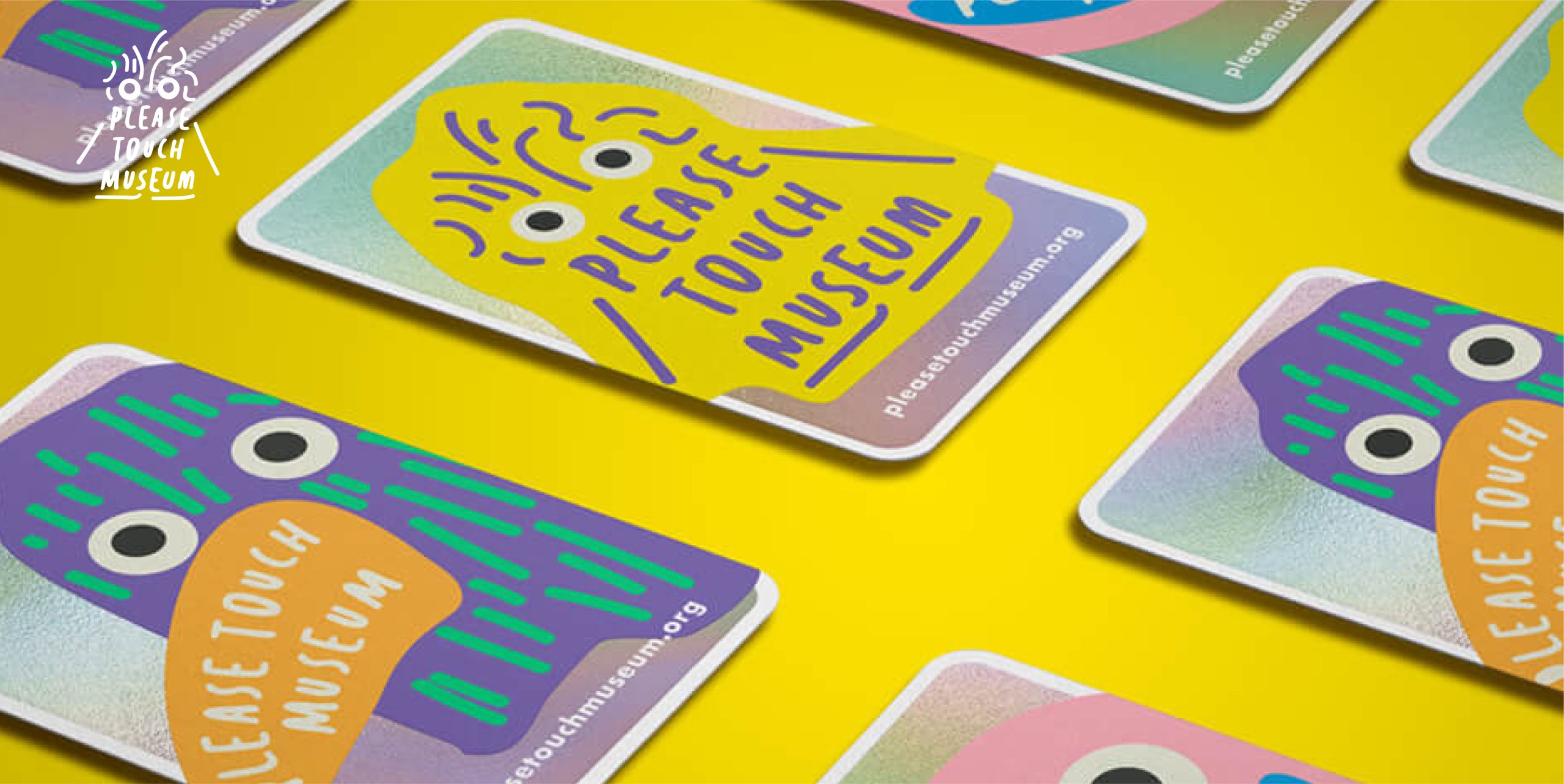 Close up of playful and bright new Please Touch Museum branding